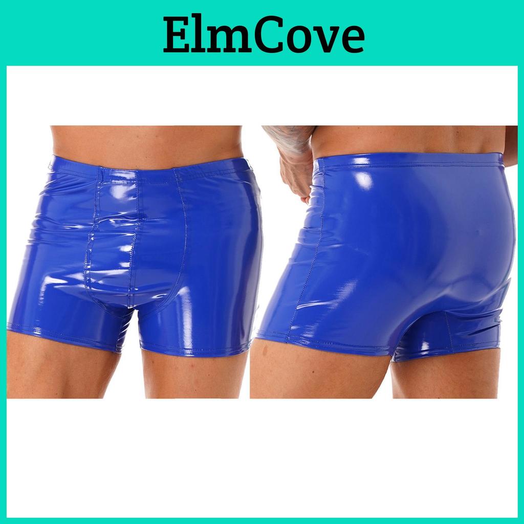 Shiny Mens Pvc Leather Stretchy Bulge Pouch Short Pants Boxer Briefs Pole Dancewear Stage Performance Clubwear