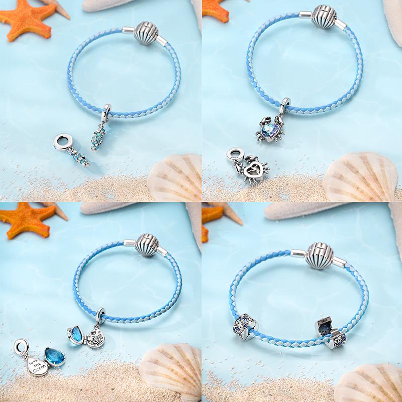 Summer Charms Copper Luminous Ocean Series Pendants Crab Whale Charms Beads Fit Original Bracelet Fine Diy Jewelry