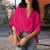 Women Shirt Loose Fit Lapel Half Sleeves Solid Color Pullover Tops Retro Style Casual Tops Daily Wear