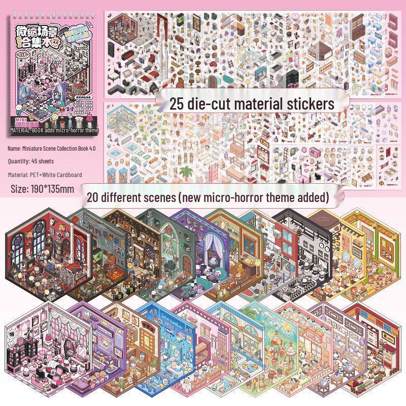 Книга наклеек на тему 3D-приключений: Миниатюрные наклейки для сцен и ландшафтного дизайна