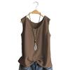 Women Vest Round Neck Buttons Decor Sleeveless Tank Tops Solid Color Loose Fit Thin Summer Tops Daily Wear