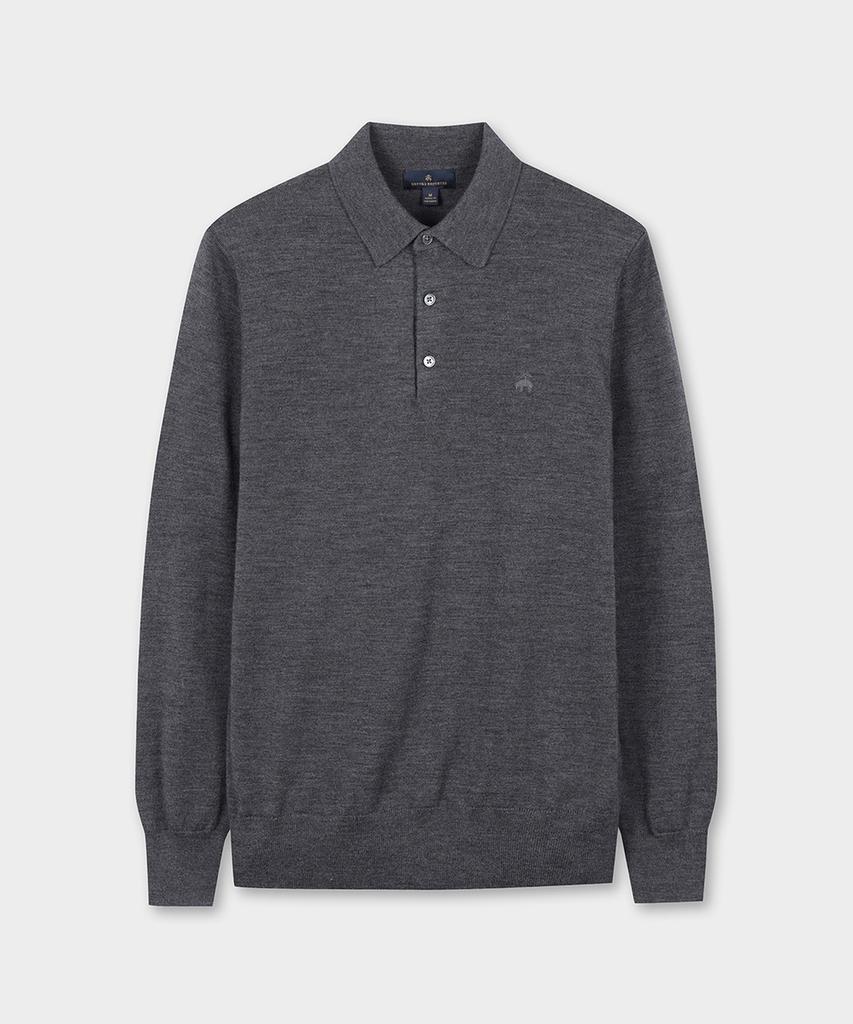 BROOKS BROTHERS Merino Wool Logo Polo Sweater (Charcoal) (Bbwtmnf301)