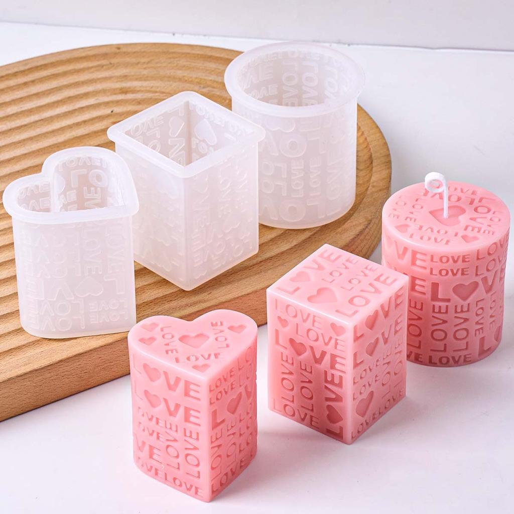 Рельефная форма для свечей в виде цилиндра и куба с буквами LOVE DIY Украшения ко Дню святого Валентина Изготовление Формы для мыла в виде сердца, квадрата, круга Домашний Де