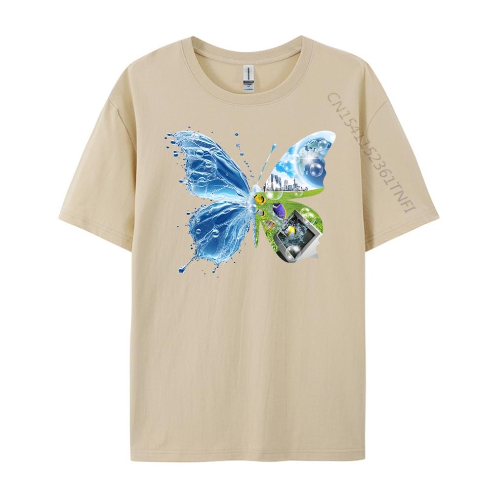 Frutiger Aero Aesthetic Butterfly Computer Fishes Scenery Cute Oversized T Shirt Camisetas Street Wear Tees