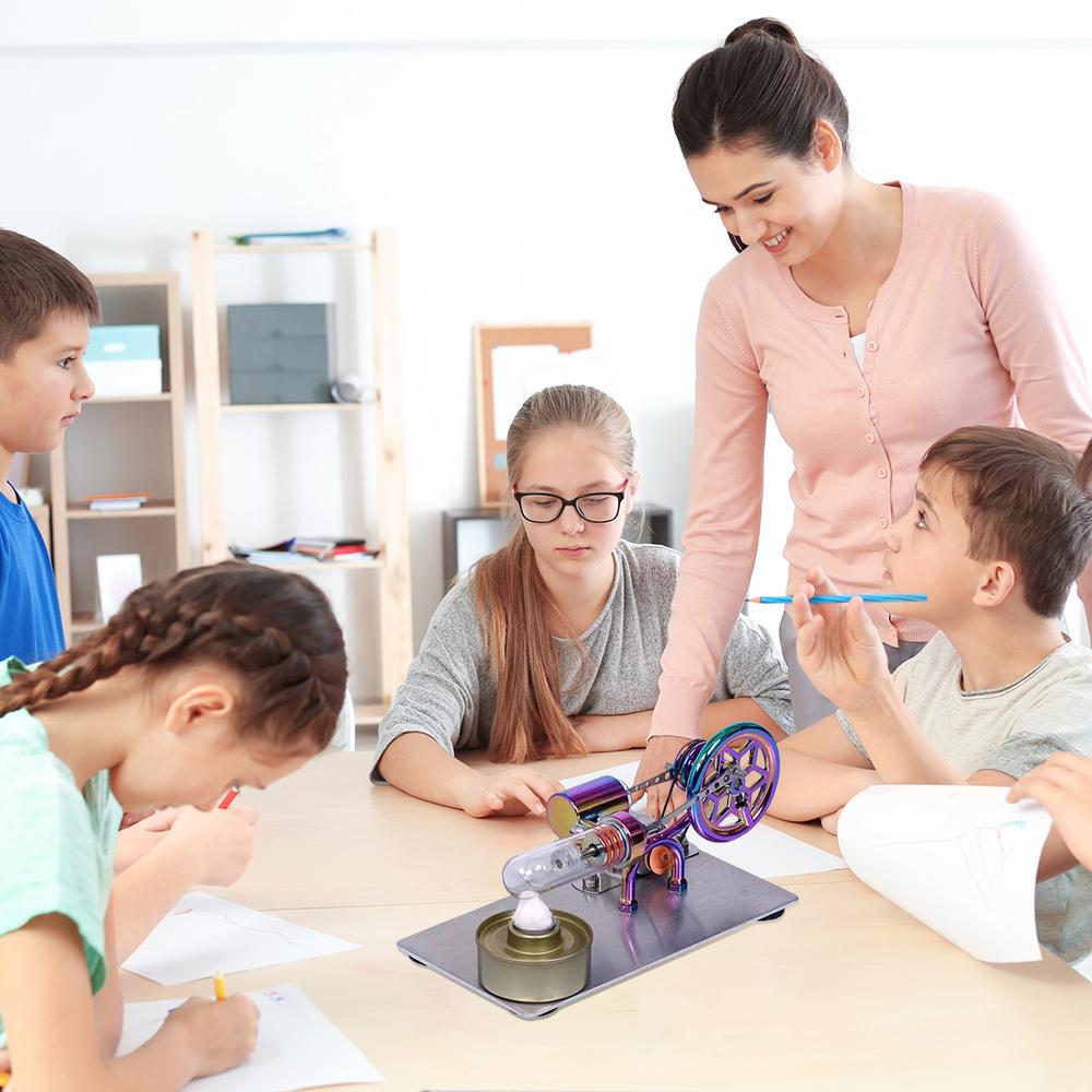 Hot Air Stirling Engine Motor Model Electricity Generator Motor with LED Bulb Six-pointed Star