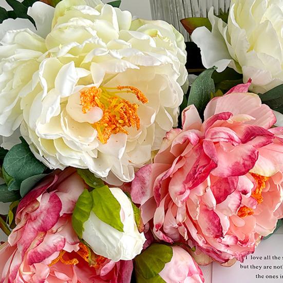 24" Artificial Peonies Flowers Faux Silk Peony Flower Fake Long Stem for Vase Floral Arrangement