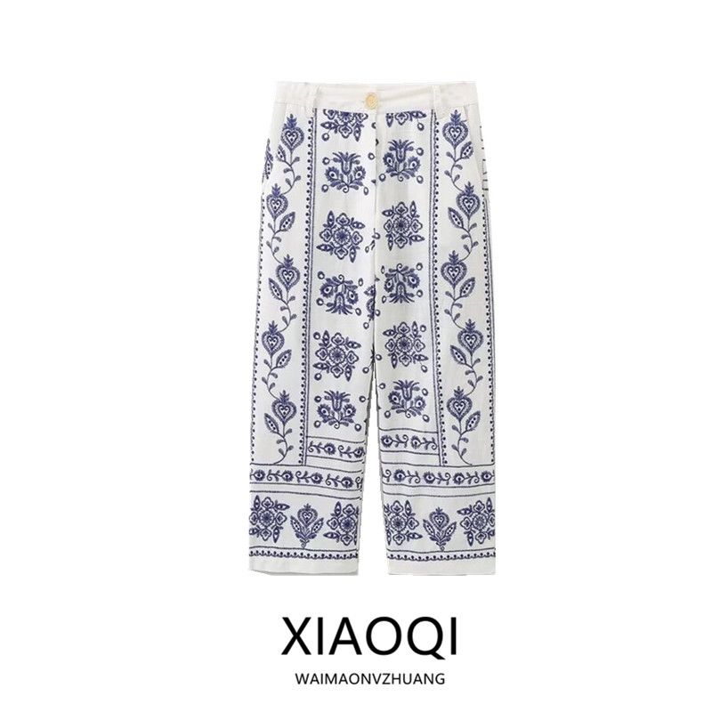 Fashion Style 2024 Autumn New Women's Clothing Easiest for Match High Waist Slim Looking Embroidered Wide-Leg Pants Pants 2731240