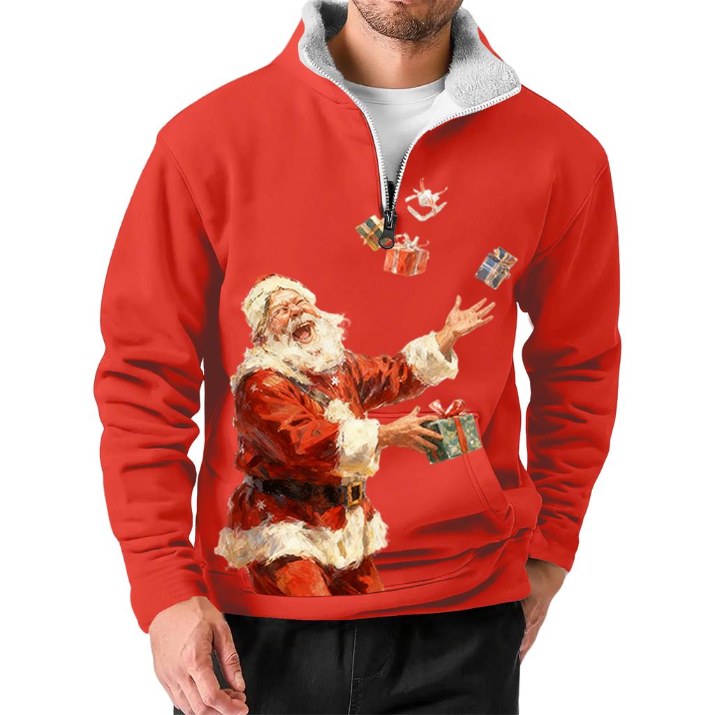 Men's Christmas Stand-up Collar Sweatshirt, Hot-selling Outdoor Casual Top With  Collar