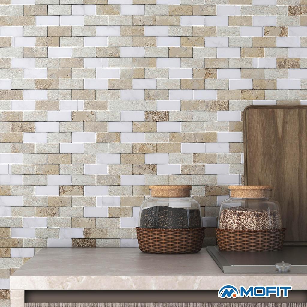 M MOFIT Плитка в мраморном стиле для кухни и умывальника, водонепроницаемая плитка для ванной комнаты, настенная мозаика, плитка в стиле «метро» 5 наклеек, листов, панелей, плиток, (бежевый/ржавчина,