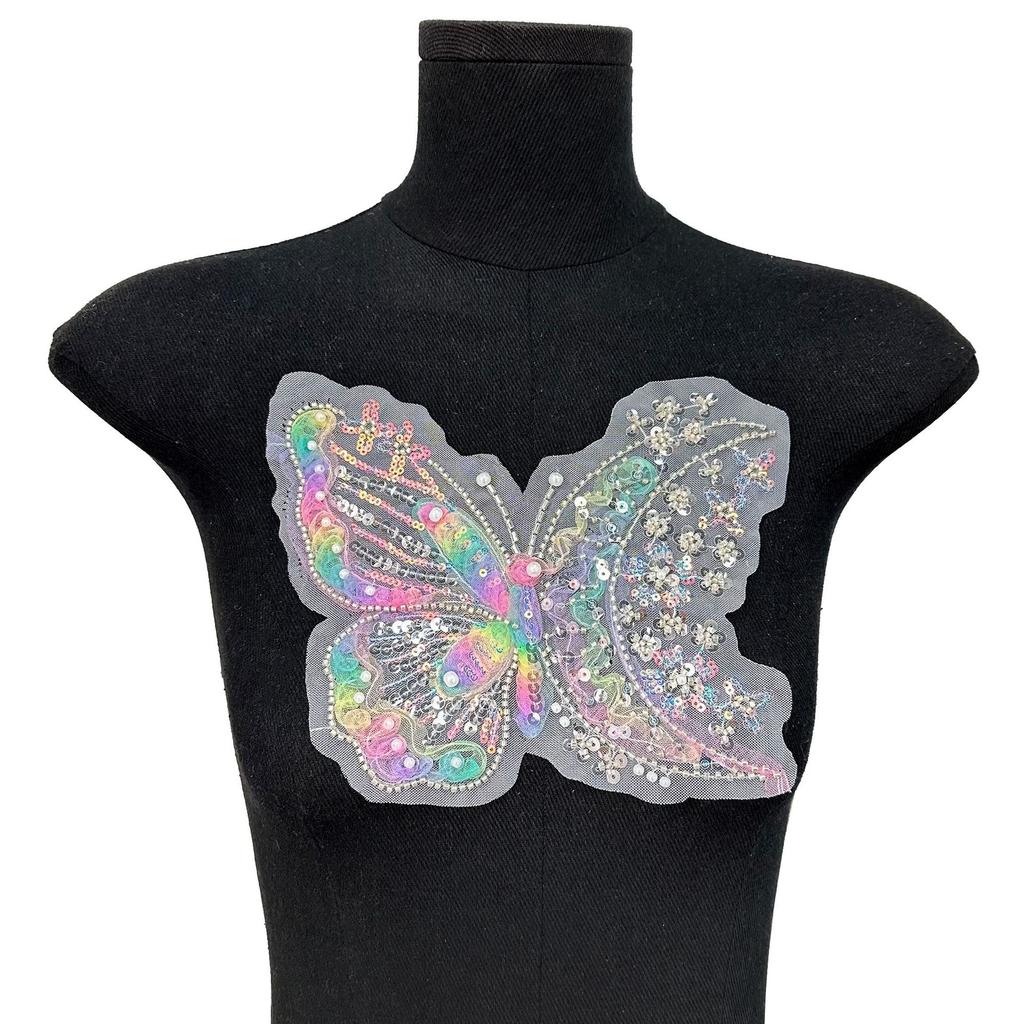 Colored Staple Sequins Butterfly Cloth Stickers Organza Lace Patch Decorative Clothes Skirts Decal Accessories