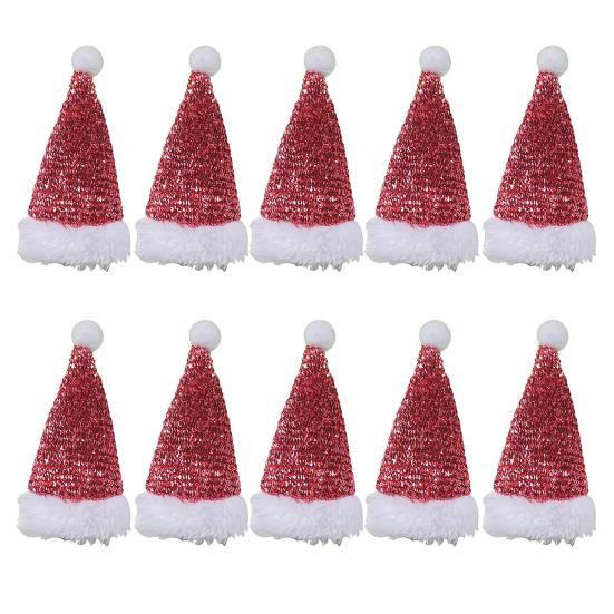 10 шт., мини-шляпа Санта-Клауса, 10 шт., праздничные рождественские украшения для стола, чехлы для вилок, товары для дома