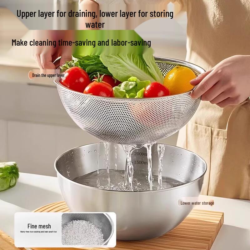 Zhi Shi 304 Stainless Steel Salad Bowl & Strainer Set