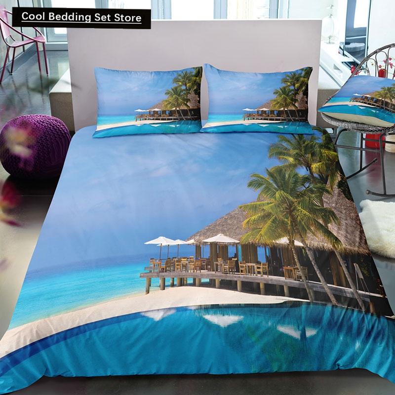 Dream NS современный природный комплект постельного белья 3D цифровая печать пляжная кокосовая роща летняя спальня пододеяльник наволочка комплект постельного белья
