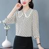Mom's Fashionable 3/4 Sleeve Blouse Doll Collar Chiffon Shirt Women's Spring Autumn New Bottoming Top M-4XL