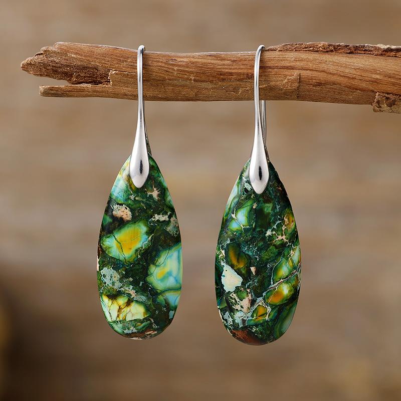 Bohemian Emperor Stone Water Drop Pendant Earrings European and American Popular Ins Jewelry