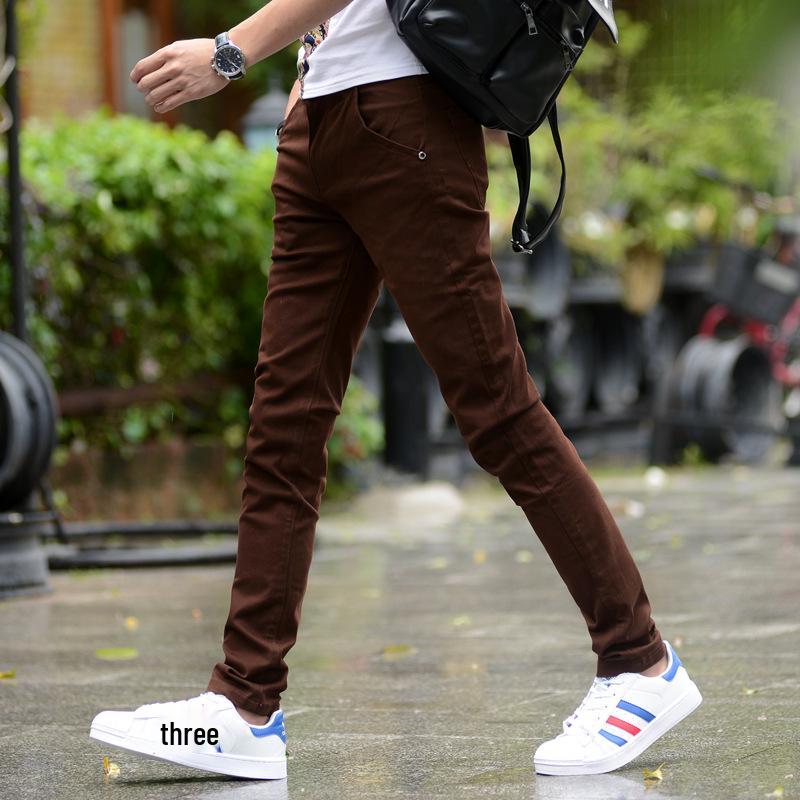 Мужские повседневные брюки из эластичного хлопка прилегающего силуэта в корейском стиле