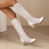 Q/Women's High-heeled Boots, Sexy European and American Style, Thick Heels, Lace Patchwork, Oversized Hollow Out Cool Boots