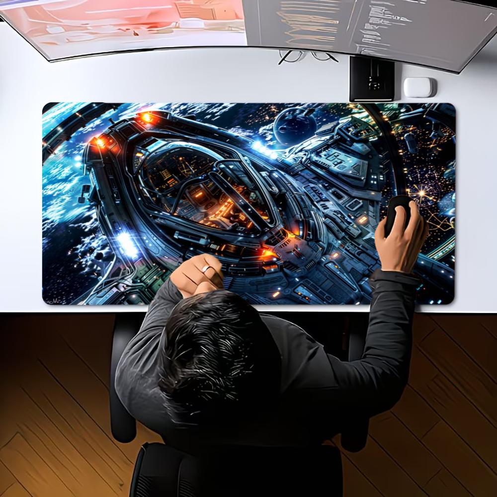 Sci-Fi Spaceship Desert Mecha Helicopter XXL Deskmat Non-Slip Rubber Mouse Pad Keyboard Game Mouse Mat Computer Gaming Art