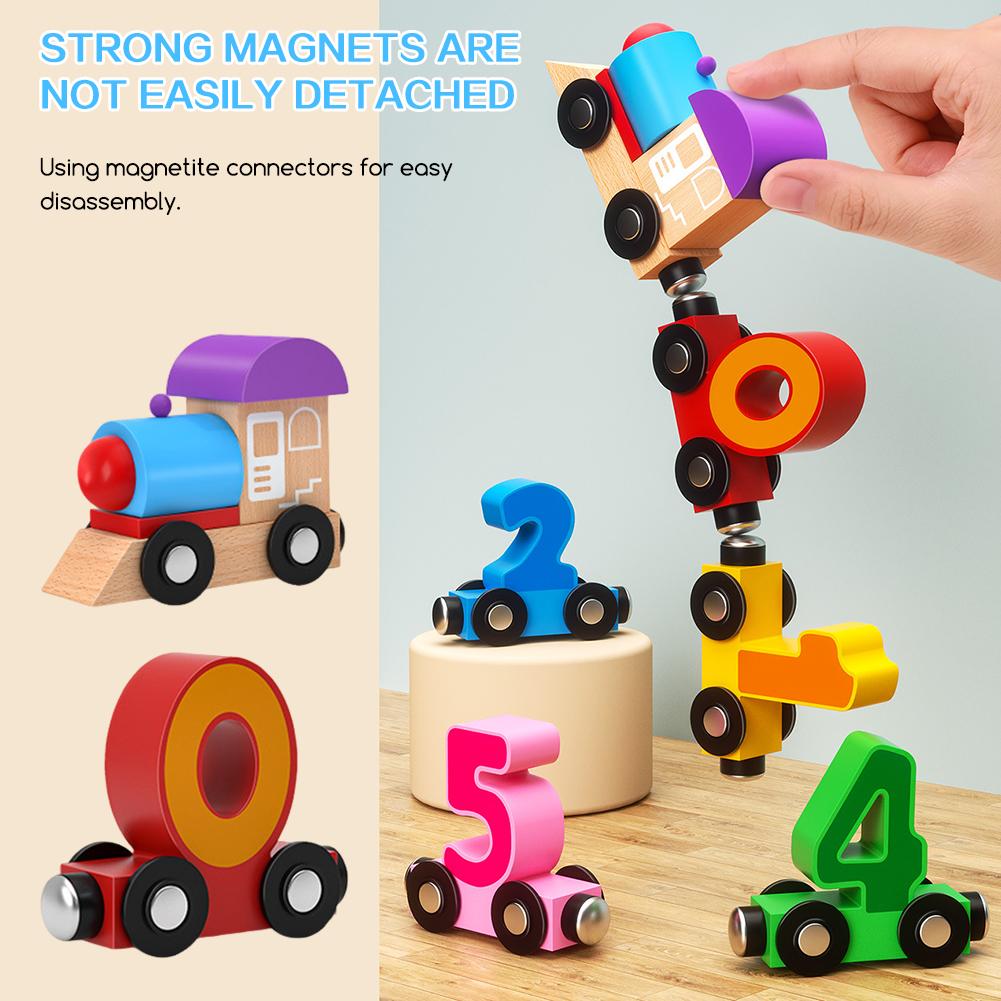 Magnetic Number Trains Set Colorful Wooden Trains Cars With Numbers 0-10 Portable Pocket Game Parent-Child Interaction Toy