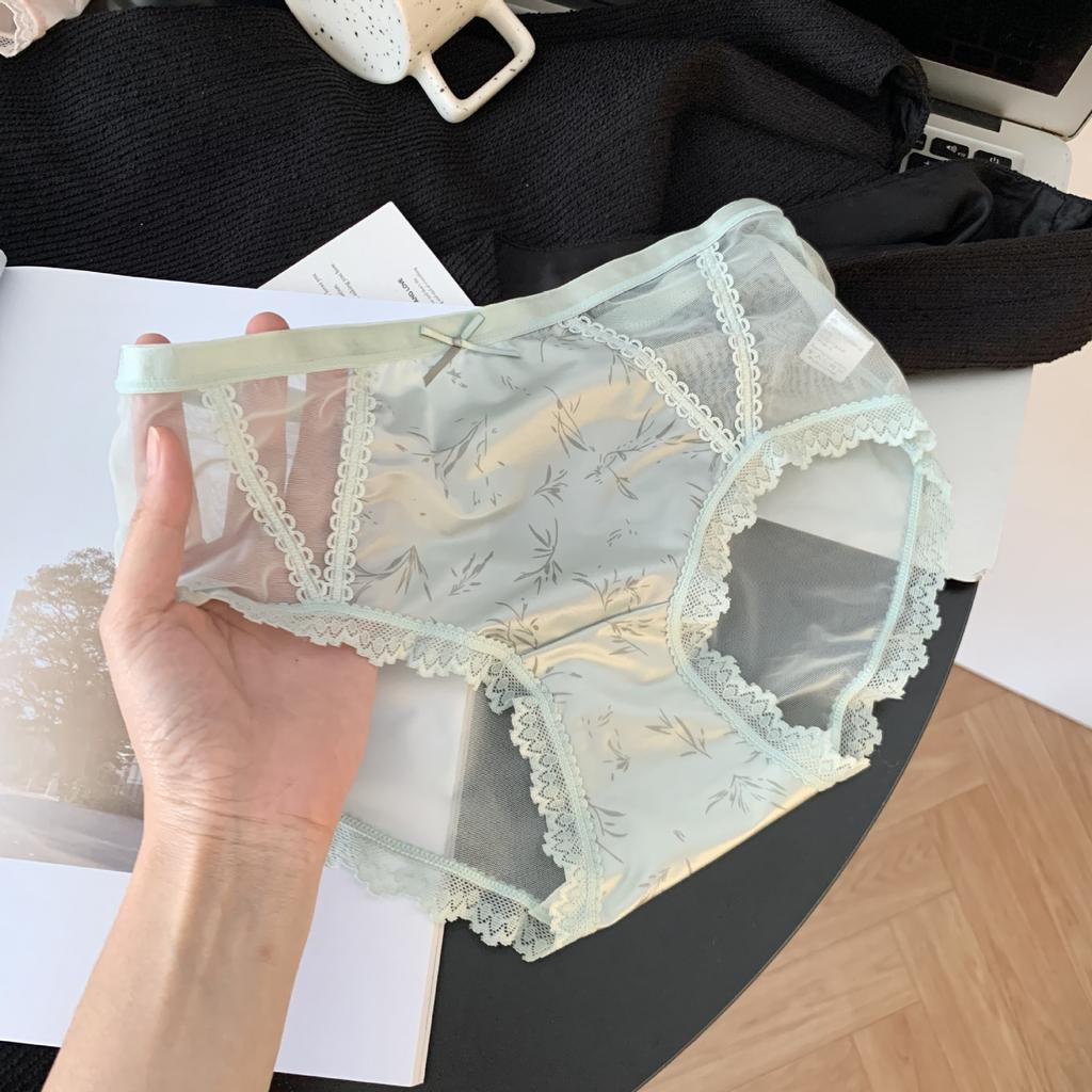 Large Size Women Spring and Autumn New Chinese Sexy Pure Desire Mesh Lace Mid Waist Underwear