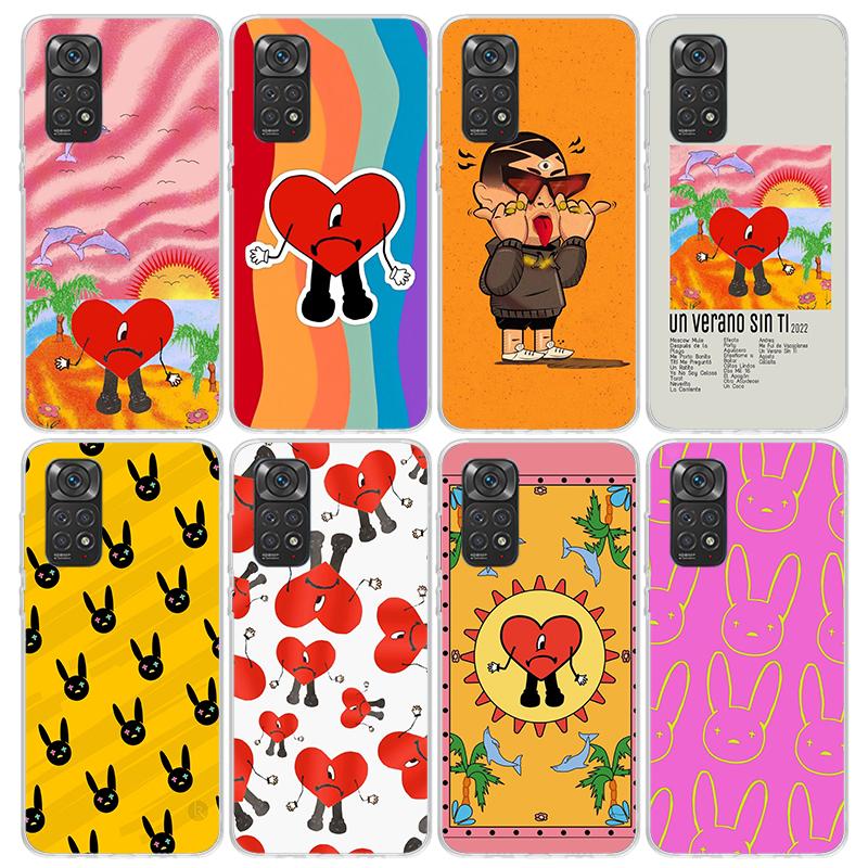 Bad Bunny Heart Phone Case For Xiaomi Redmi Note 15 14 14S 13 12S 12 Pro Plus 11S 11 10S 10 4G Cover 11E 11T 5G Print Fundas Red