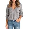 Women's Solid Color Long Sleeve Cutout V-Neck Knitted Cardigan Sweater
