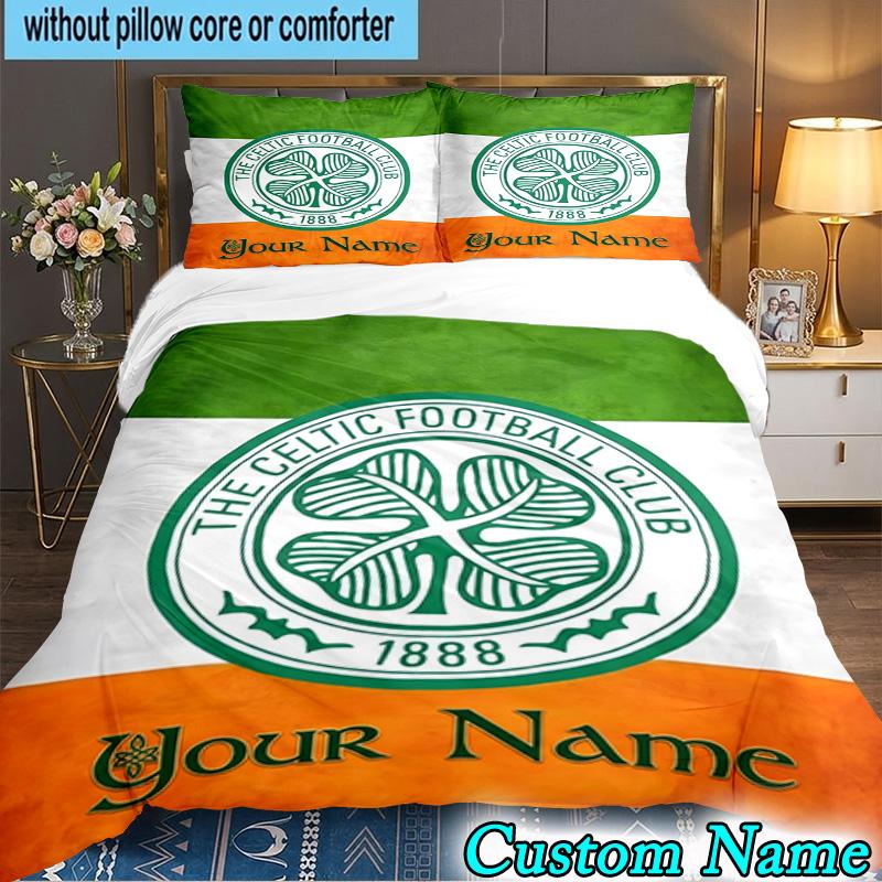 Custom Name Celtic Football Club Crest 3PCS Bedding Set For Bedroom Dormitory,Including 1pc Duvet Cover And 2pcs Pillowcases Large size Fan gift