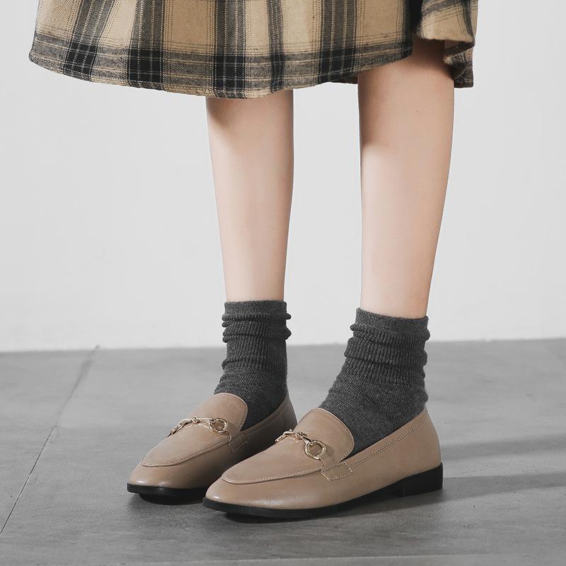 The Same Horse Buckle Loafers For Women'S British Style One-Pedal Flat-Soled Small Leather Shoes For Women'S Large Size.