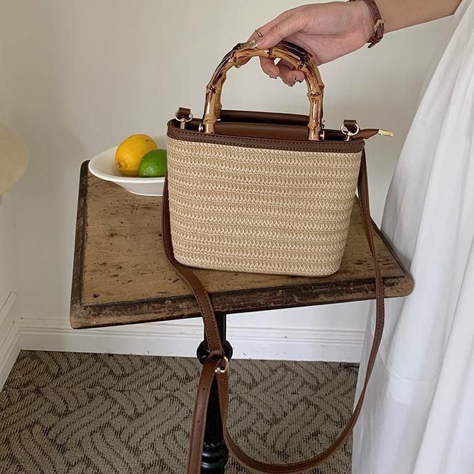 Женские соломенные плетеные сумки через плечо, женские ретро-сумки через плечо, летние пляжные сумки для отдыха на море, повседневные сумки с бамбуковыми ручками