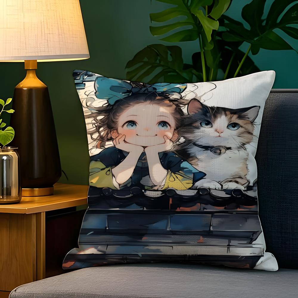 Cute girl school decorations Pillow Case Natural Linen Pillow Case DoubleSided Decor Sofa Pillowcase Home Decor