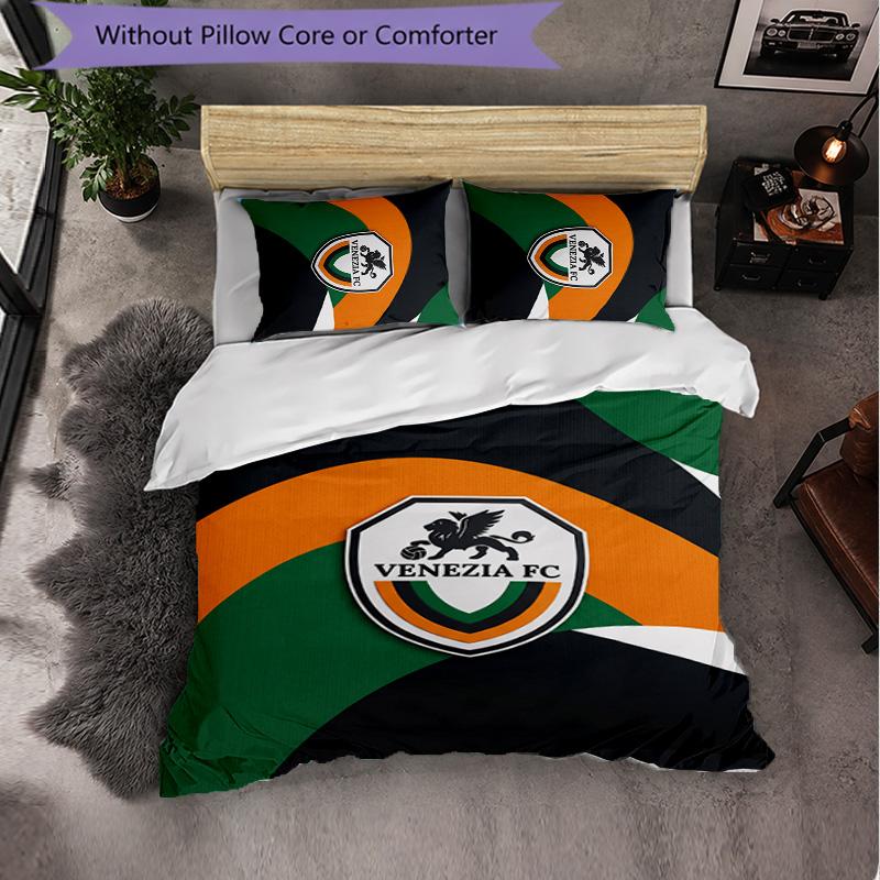 Venezia FC Football 3 Piece Bedding Set Soft Duvet Cover Set with Pillowcases Printed Bedroom Decor Set for Home