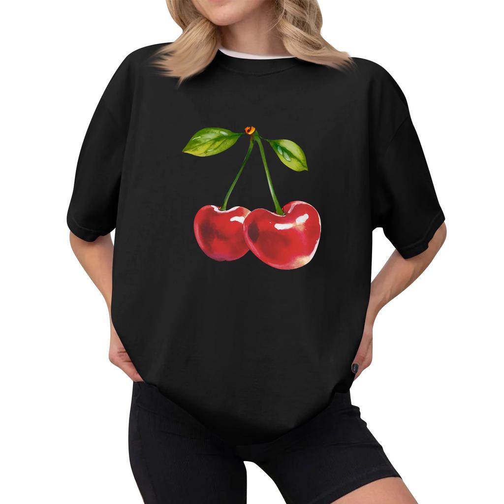 Women's Casual Printed T-Shirt Round Neck Pullover Short Sleeve Top