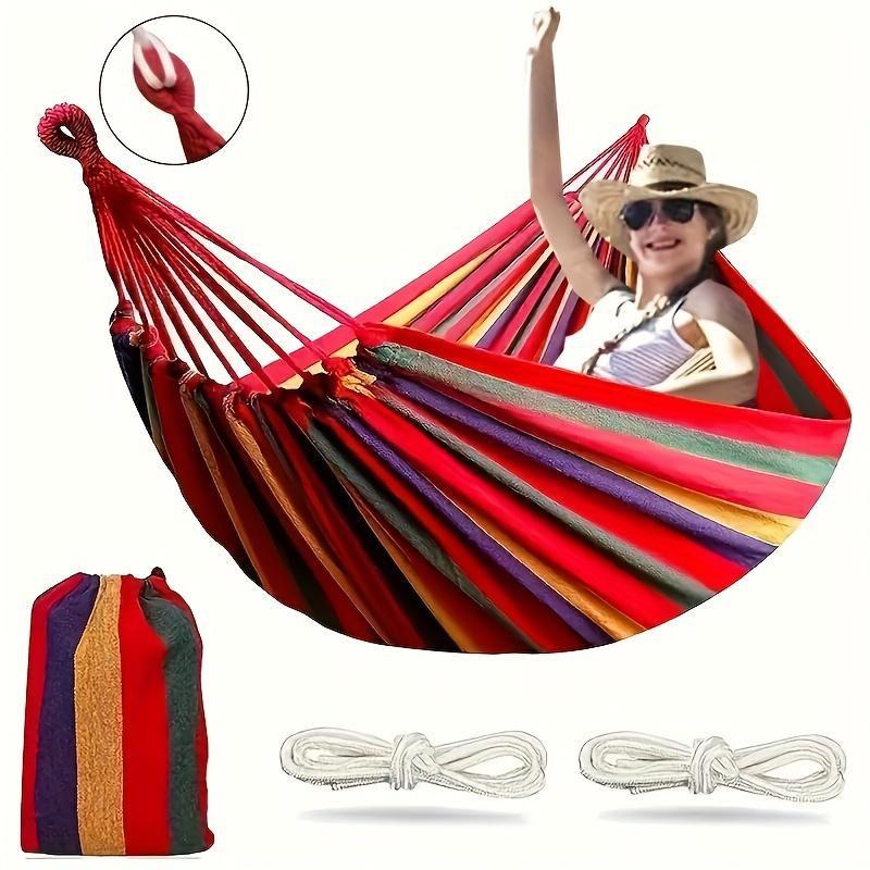Portable Outdoor Hammock Kids Adults Durable Canvas Fabric With Anti-Roll Design Camping Hiking Garden Relaxation