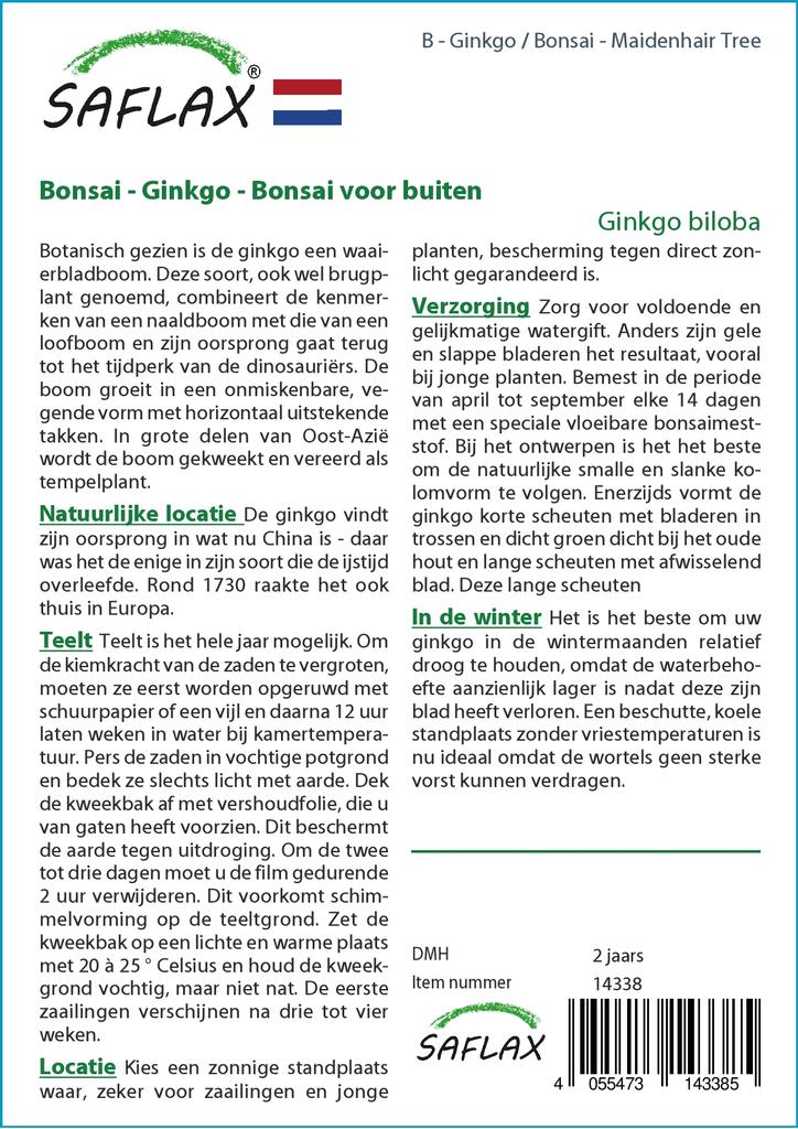 SAFLAX Garden in the Bag - Бонсай - Дерево девичьего волоса - 4 семени - С субстратом в подходящем пакете - Гинкго двулопастный