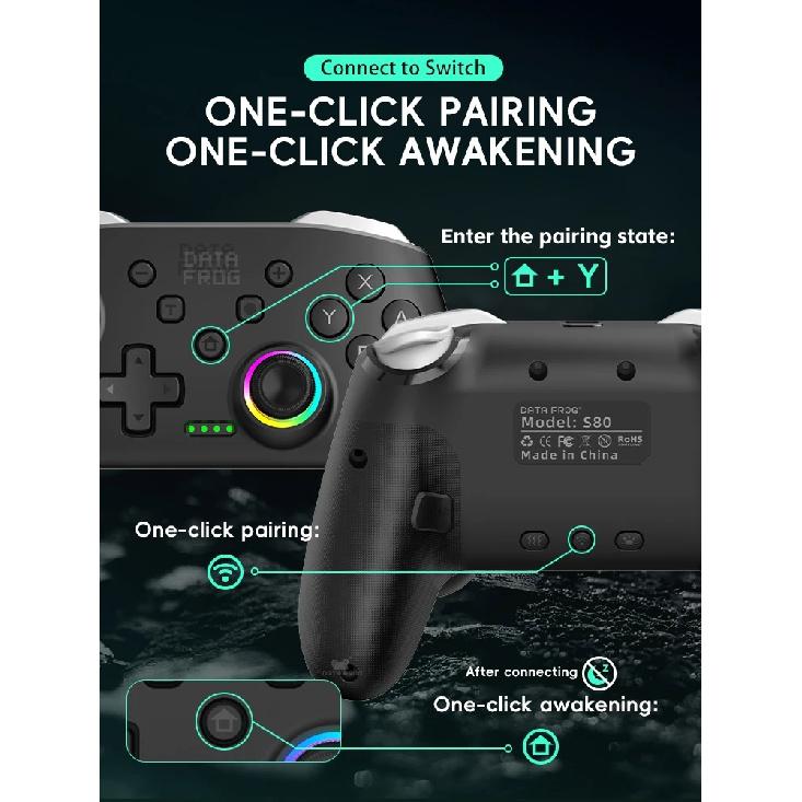 Bluetooth-контроллер DATA FROG для Switch 2 / OLED / Lite, Беспроводной Pro геймпад с Турбо и аккумулятором 1000 мАч