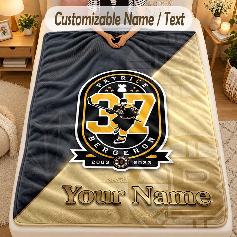 Flannel BlanketBoston Bruins Custom Name Text Personalized Soft Warm Throw Blanket Home Decor Gift
