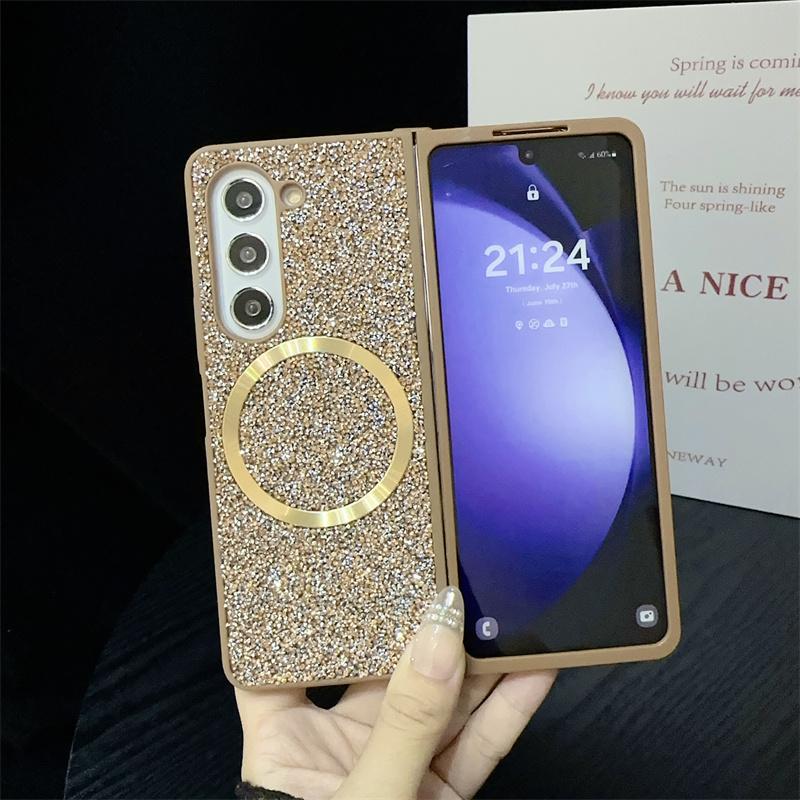 Чехол из блестящей кожи и магнитного пластика для телефона Samsung Galaxy Z Fold 6 5 4 Fold 6 Fold 5 Fold 4 Fold 3 Hard Shell Защитный чехол
