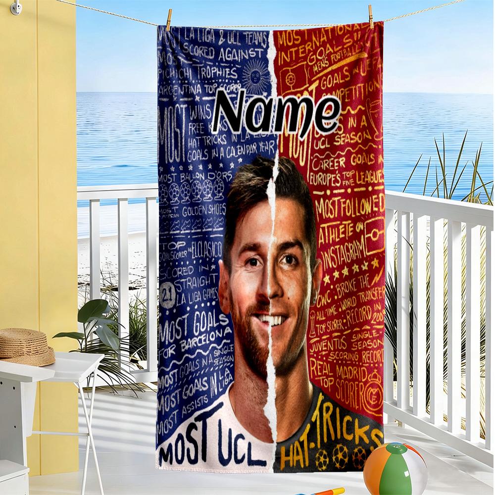 Legend: Cristiano Ronaldo's Legacy Customizable Name Beach Towel Quick-Dry Soft Microfiber Perfect for Traveling Yoga Camping and Swimming