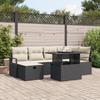 7-Piece Garden Sofa Set with Cushions Black Rattan, 2-Seater Garden Sofa with Cushions Black Rattan 3359794