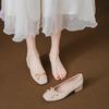 French Retro Bow Single Shoes Square Head Thick Heel Light Mouth Versatile Women's Shoes Are Not Tired To Wear for a Long Time