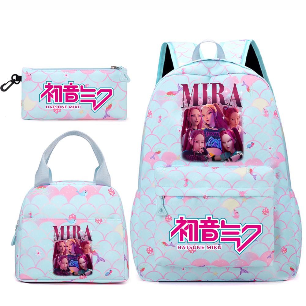 3Pcs/set Anime Cartoon Demon Hunters Printed Backpack Handbag Pencil Case for Teenger Student Girl Boy Large Capacity Waterproof Bookbag