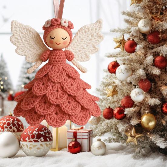 1/2 Sets DIY Crochet Angel Ornament Kit Beginners Handmade Angel Girl Decoration Yarn Craft Christmas Tree Hanging Crocheting Angel Doll Holiday Gift