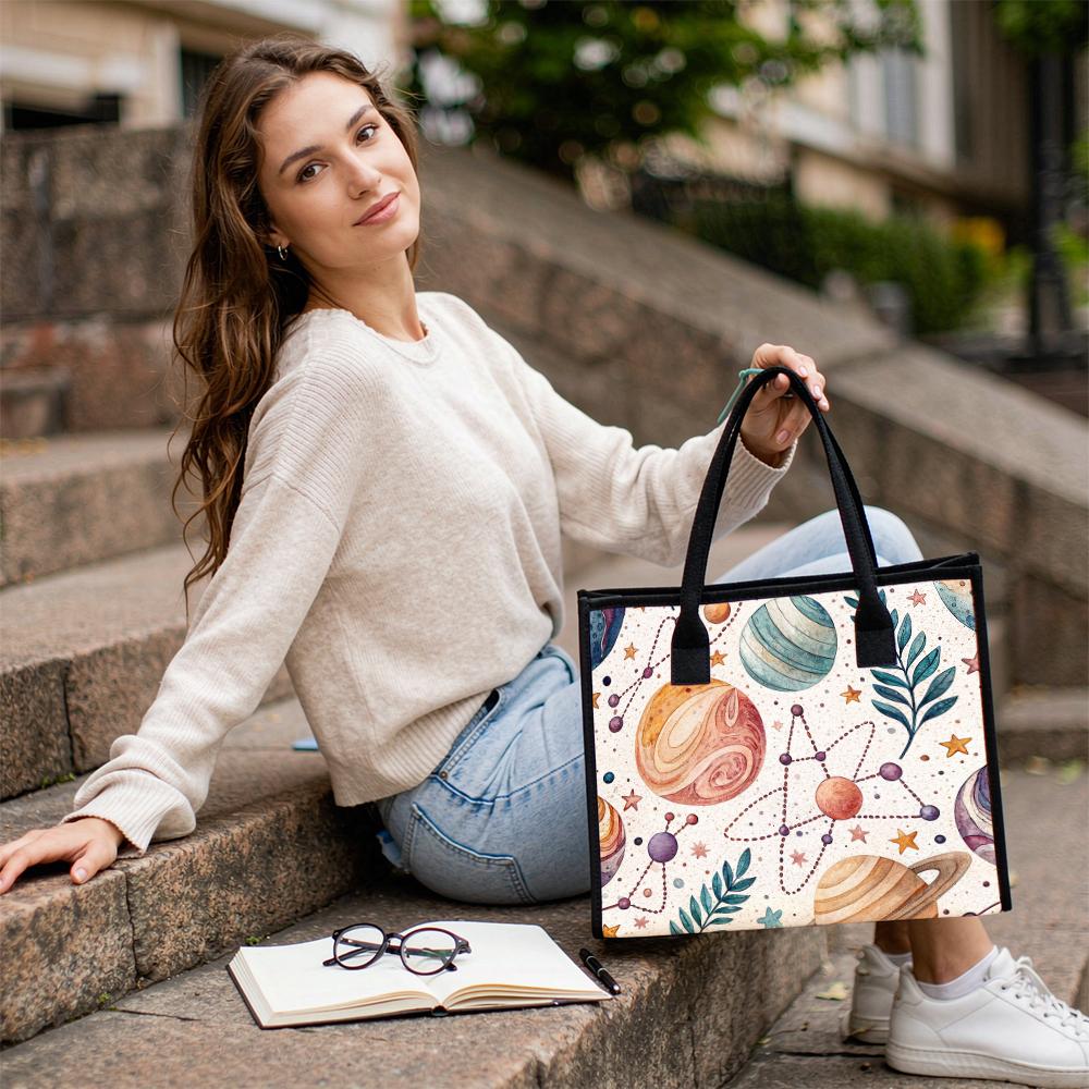 Fashion Space Pattern Tote Bag Portable Daily Carry Shoulder Bag For Shopping Travel Outdoor Use