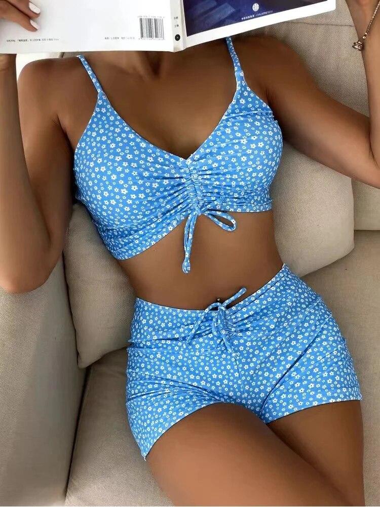 High Waist Bikini Swimsuit Women 2024 Push Up Bikini Floral Swimsuit Print Bikini Boxers Swimwear Swim Trunks Bathing Suit