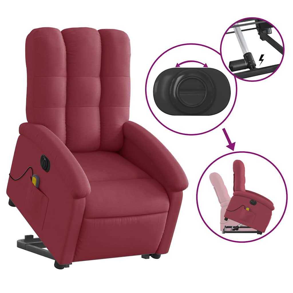 Electric Massage Recliner with Rising Function Burgundy Fabric