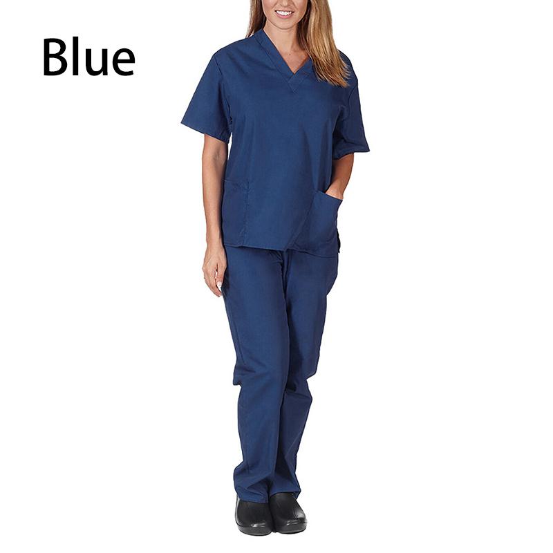 2 Pieces Outfits Summer Thin Solid Tops+Loose Pants Short Sleeve Quick Dry Nurse Suit V-neck Nursing Working