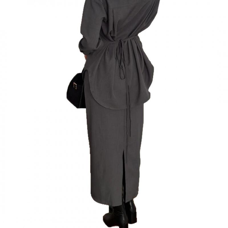 2025 Осень Европейская и американская мода Завязывающийся Лонгслив Мягкий Комплект из двух частей для женщин