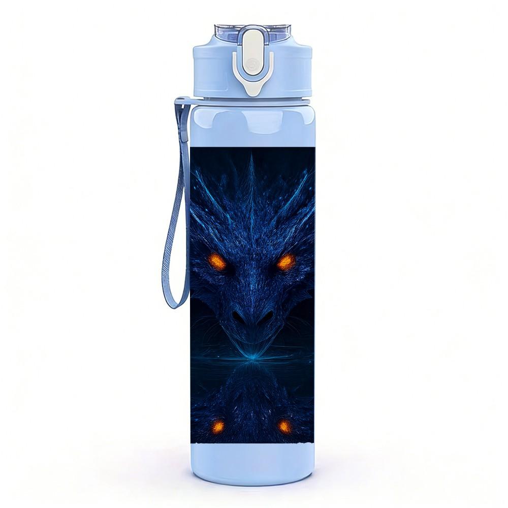1PC Dark Glowing Eyed Dragon Fantasy Portrait Print 750ml Color Plastic Sports Water Bottle Leakproof Flip Straw Lid Suitable for Sports Office
