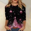 Женская повседневная футболка с круглым вырезом и рождественским принтом снежинок, рукав три четверти, топ, пуловер