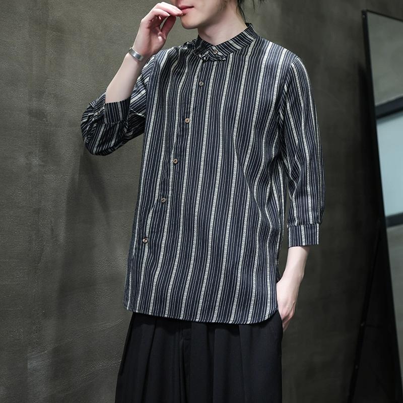 Мужская рубашка в полоску из конопли в китайском стиле, хлопково-льняной костюм Тан, одежда в стиле ханьфу в стиле ретро, топы в стиле Харадзюку, мужская одежда
